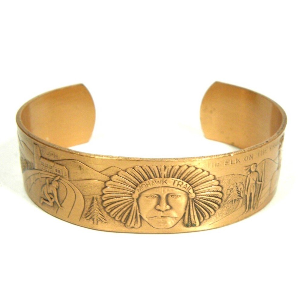Vintage Copper Cuff Bracelet Native American Story Hunting MCM Tribal Americana